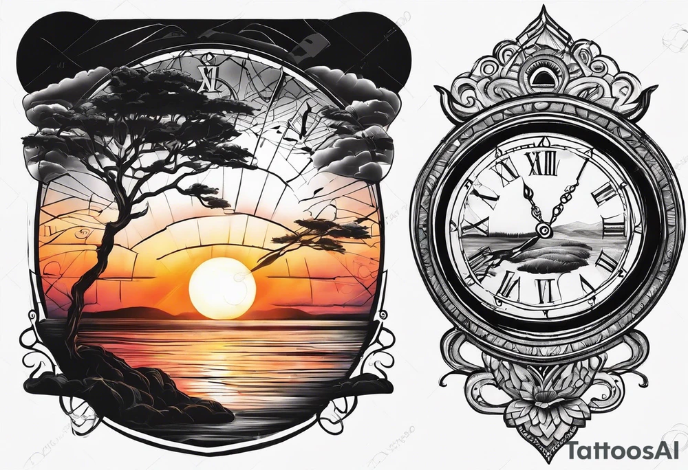 time element in sunset for man simple design tattoo idea