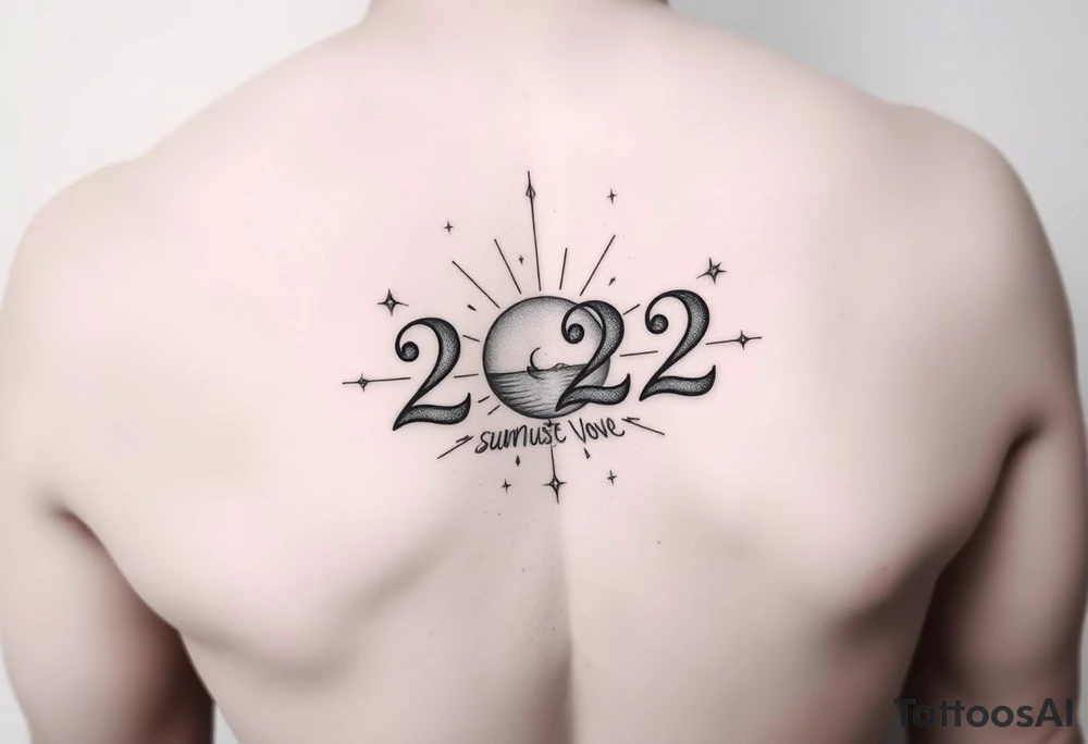 Numbers 222 sunset love stardust and vibration tattoo idea