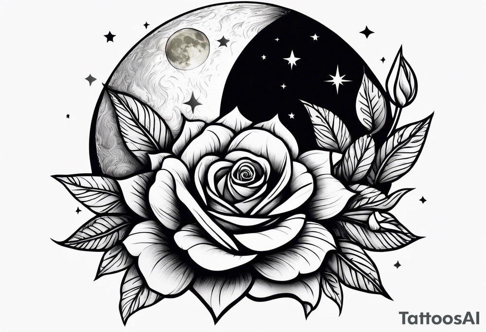 Moon with a rose wrapped around tattoo idea