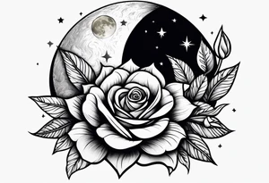 Moon with a rose wrapped around tattoo idea