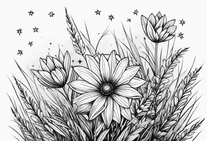Stars dust flowers grass tattoo idea