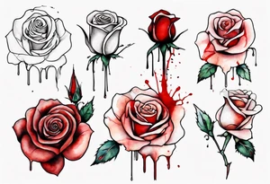 rose flower, one line, blood dripping from the flower, tall, watercolor tattoo idea