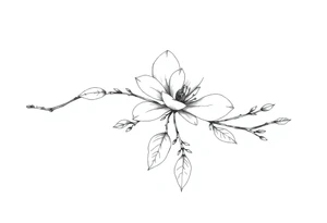 Long magnolia branch with botanical details tattoo idea