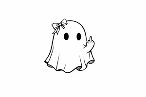 Small ghost silhouette, defiant middle finger, tiny bow detail. tattoo idea