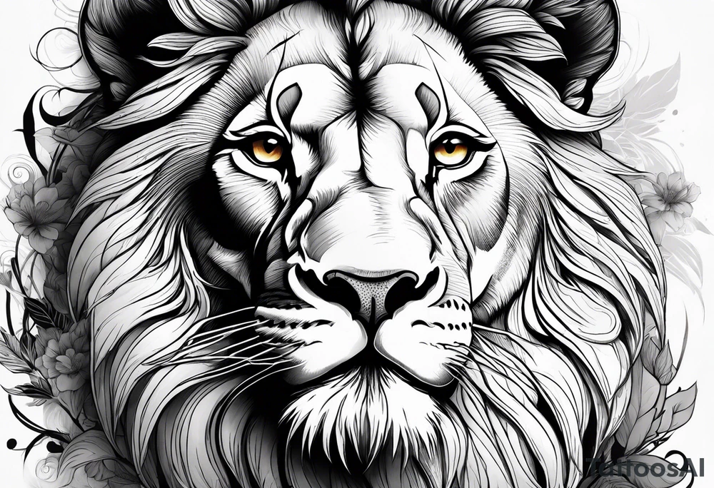 powerful majestic lion, close-up tattoo idea