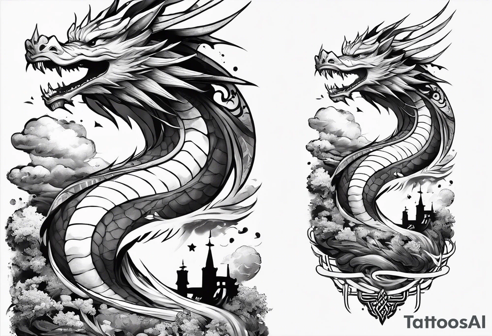 Haku from Spirited Away in dragon form flying wrapping around the wrist and forearm tattoo idea
