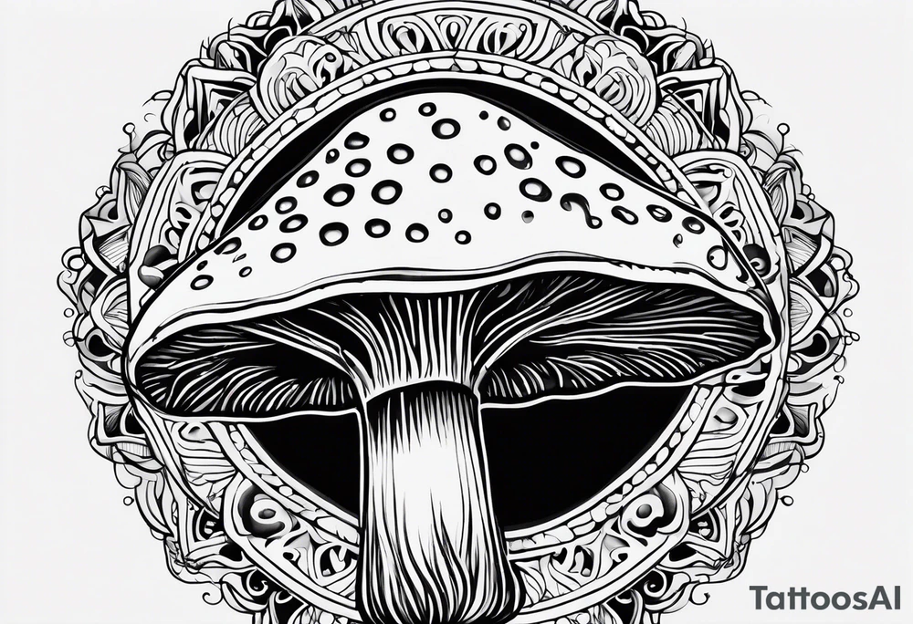 Shaggy cap mushroom dripping ink off cap mandala henna black tattoo design tattoo idea