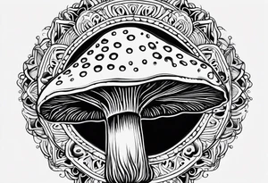 Shaggy cap mushroom dripping ink off cap mandala henna black tattoo design tattoo idea