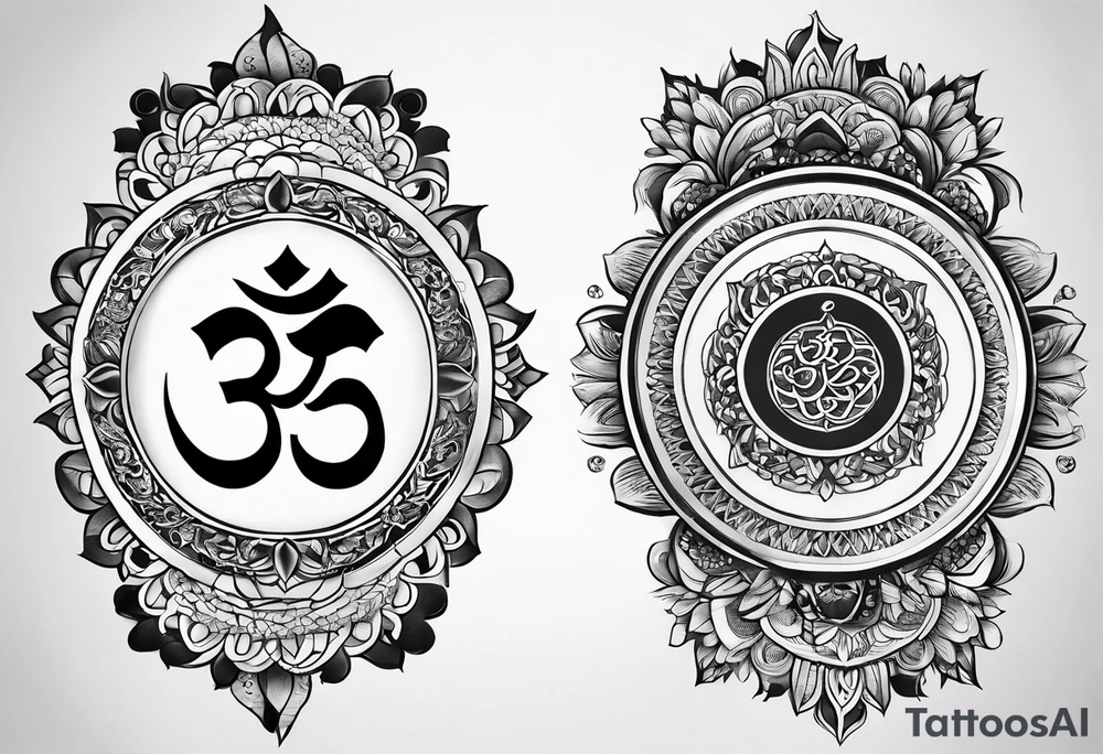 Forearm sleeve tattoo based around Sanskrit Om symbol tattoo idea