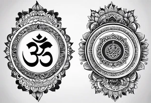 Forearm sleeve tattoo based around Sanskrit Om symbol tattoo idea