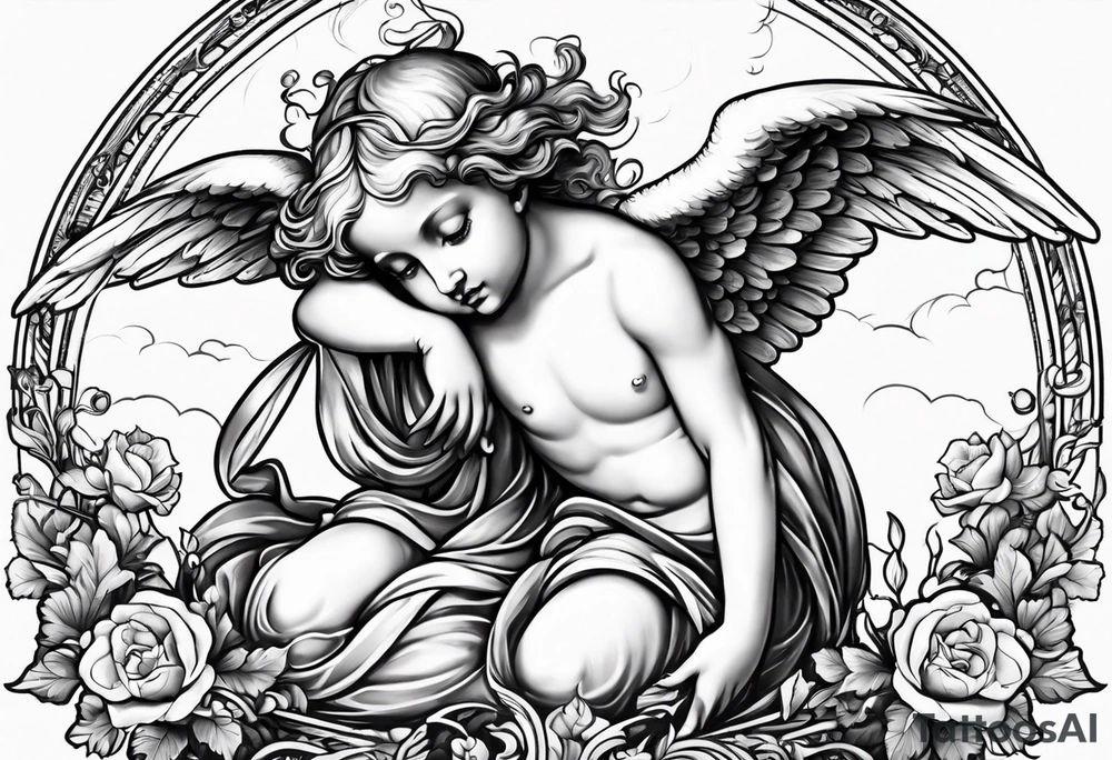 Flying Cherub renaissance style tattoo idea