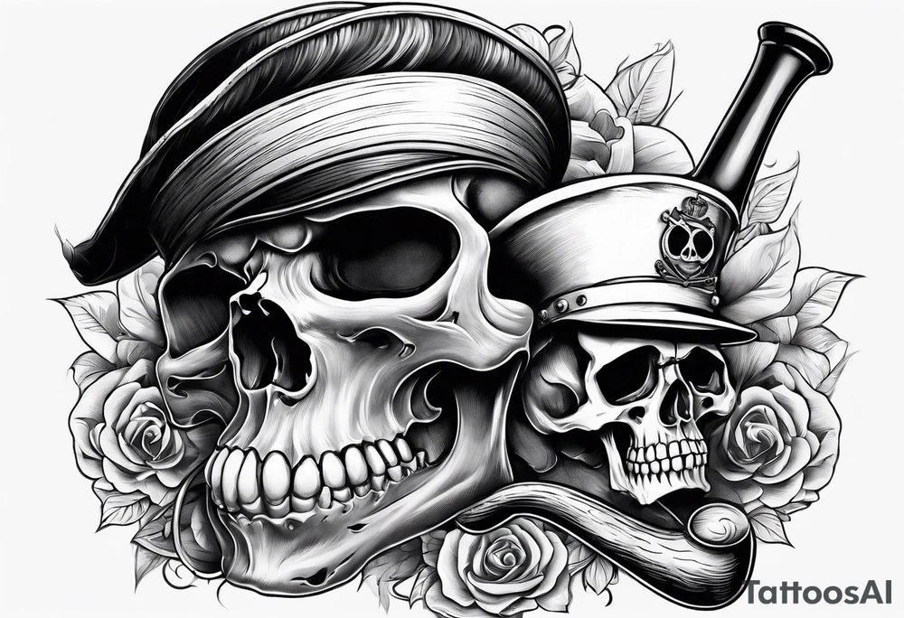 skull with sailors hat on smoking a pipe tattoo idea