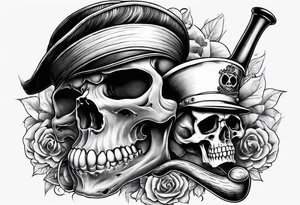 skull with sailors hat on smoking a pipe tattoo idea