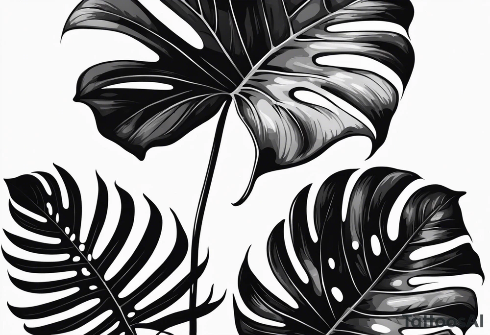 Monstera Avec dégradé de gris tattoo idea