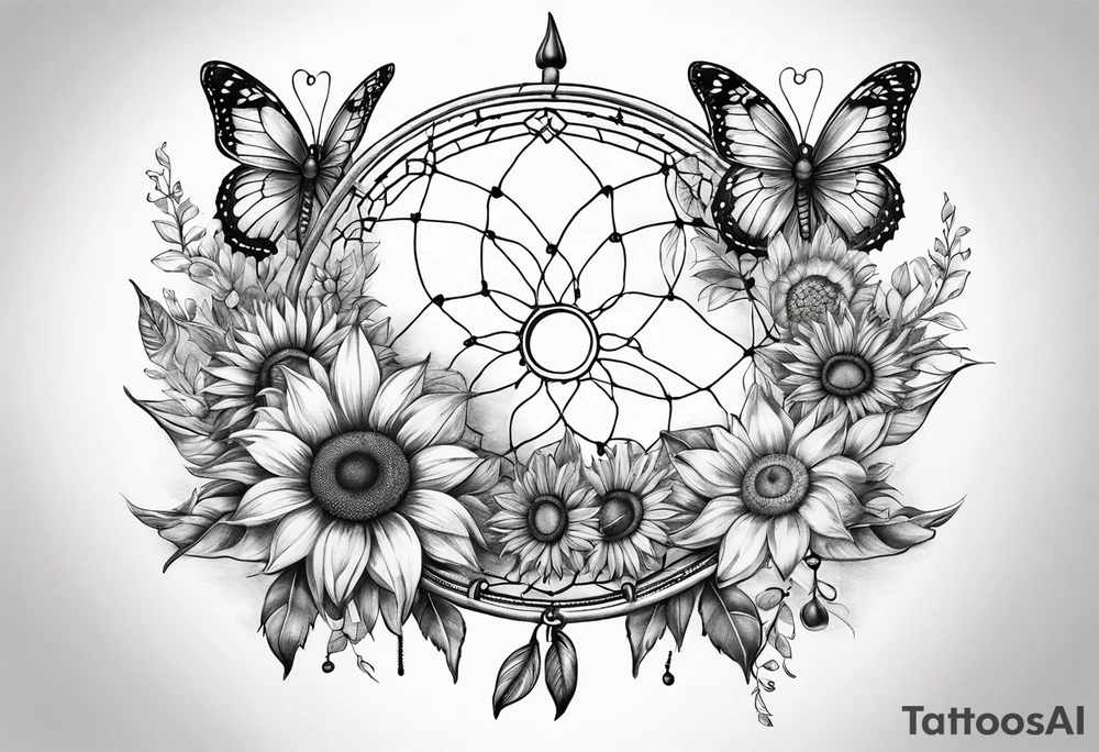 Sun flower dreamcatcher with butterflies and quote tattoo idea