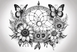 Sun flower dreamcatcher with butterflies and quote tattoo idea