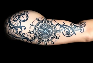 vintage roman numerals within ornate clockwork mechanism tattoo idea