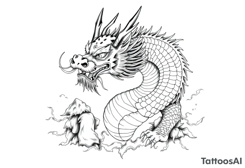 chinese dragon frontal,landscape. tattoo idea