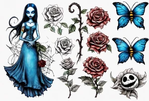 Nightmare before Christmas Sally. With a blue butterfly holding a flower tattoo idea