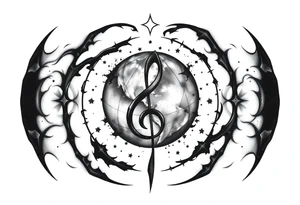 system of the universe with earth and a clef for my love to music, I am zodiac auqarius and my child is the best tattoo idea