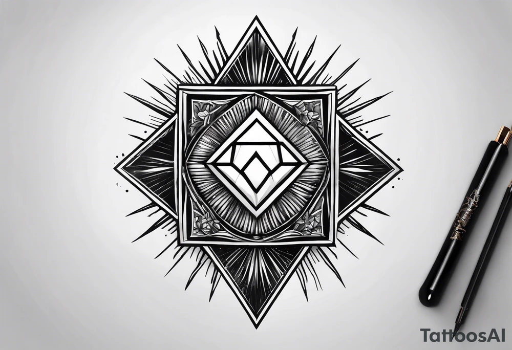 Sun drawing inside of a diamond shape tattoo idea