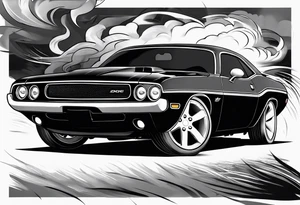 dodge challenger drifting with tire smoke tattoo idea