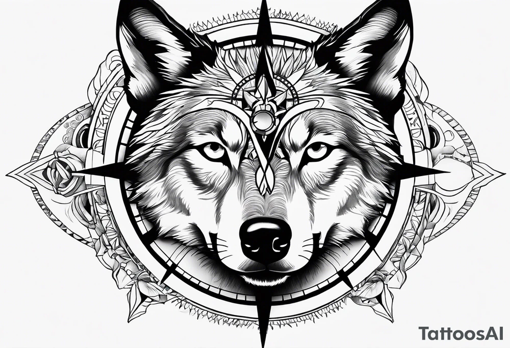 Compass in a wolf eyes tattoo idea
