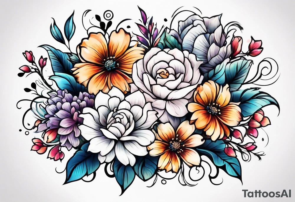 flower bouquet tattoo idea