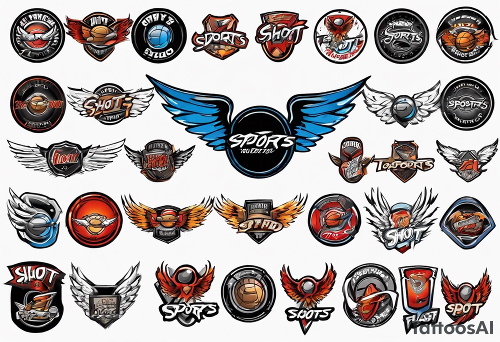hockey puck with wings that says "SHOT SPORTS" tattoo idea