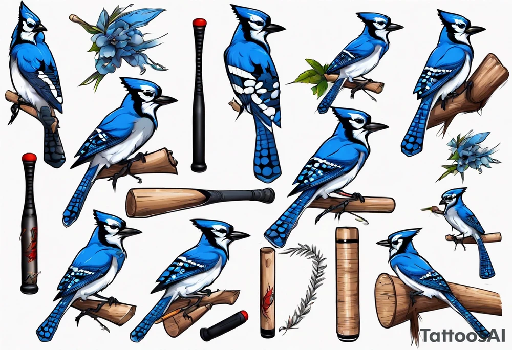 bluejay with cricket bat tattoo idea
