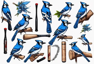 bluejay with cricket bat tattoo idea
