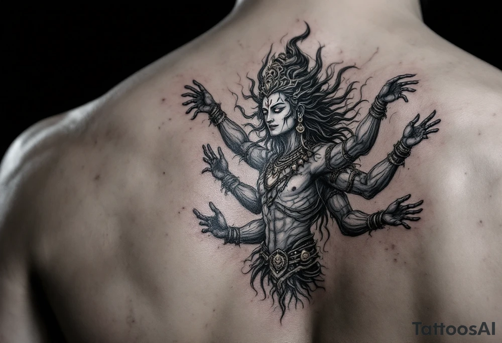 Asura God tattoo with 4 arms realism tattoo idea