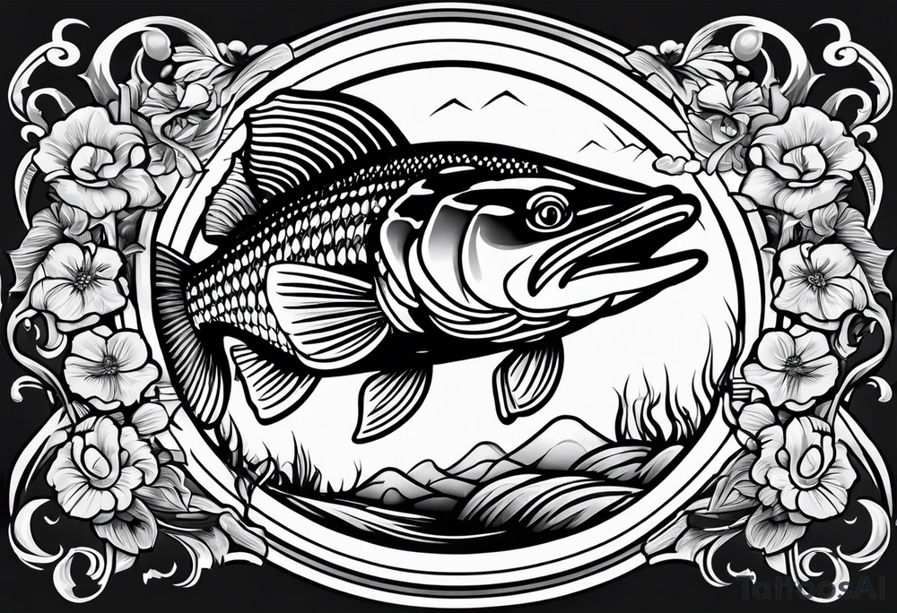 Mean looking cartoon bass tattoo idea