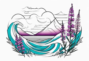 ocean wave with lupine and fireweed tattoo idea