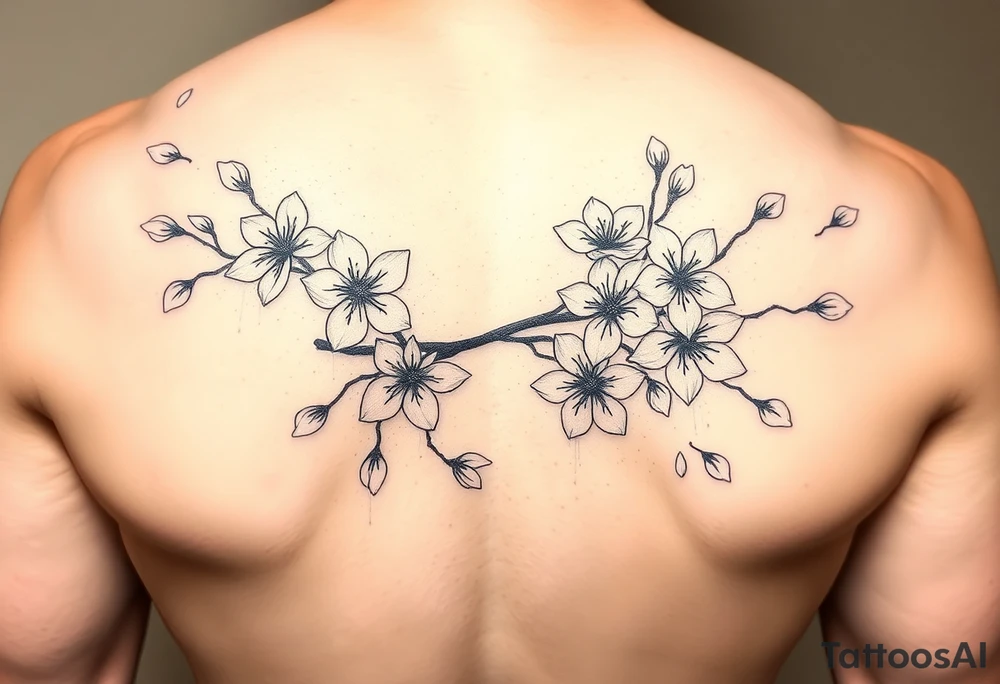 delicate cherry blossoms swirling in spring breeze with petals tattoo idea