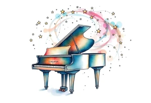 a grand piano under a swirl of stars tattoo idea