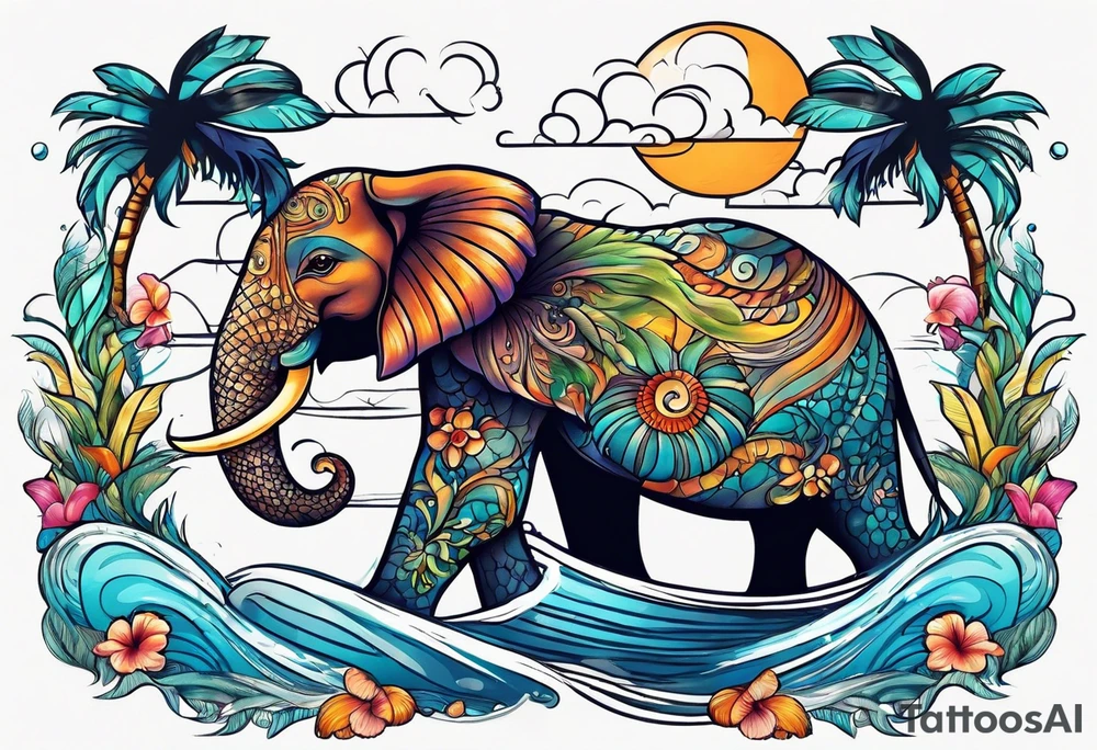 Animal cute , ocean, palm tattoo idea