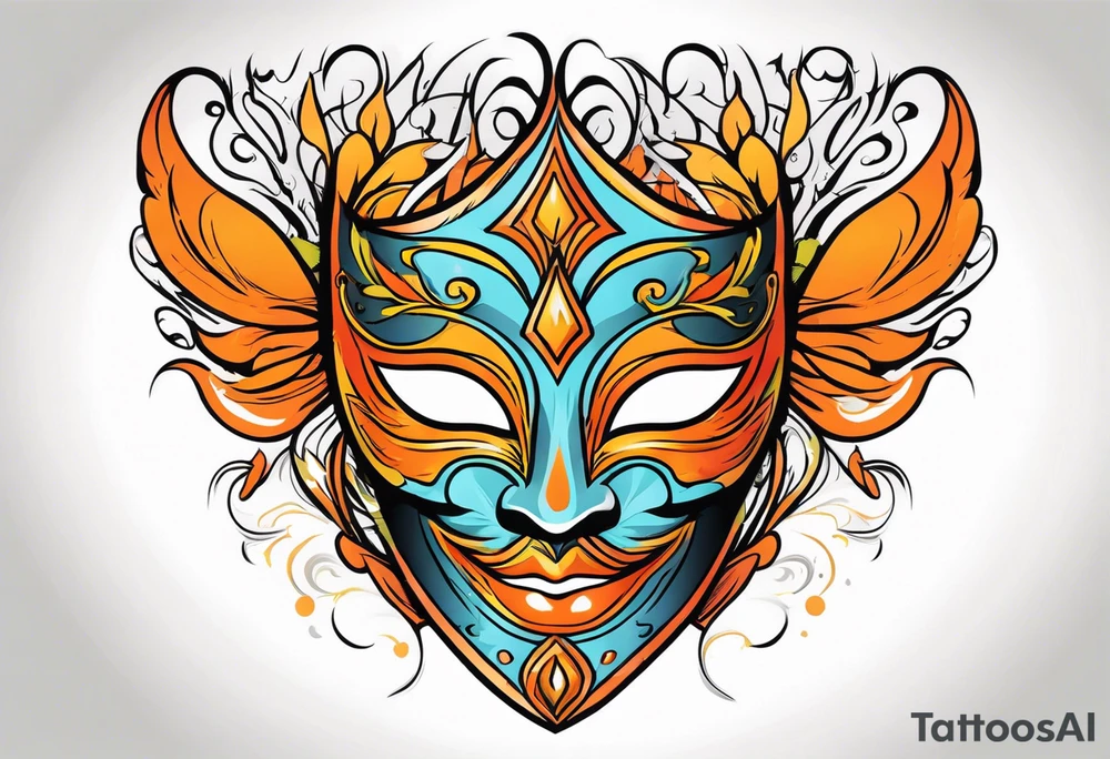 Male masquerade mask with orange smoke tattoo idea