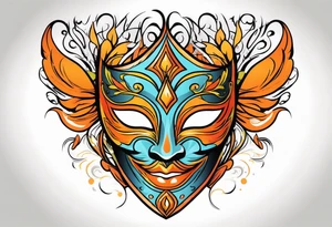 Male masquerade mask with orange smoke tattoo idea