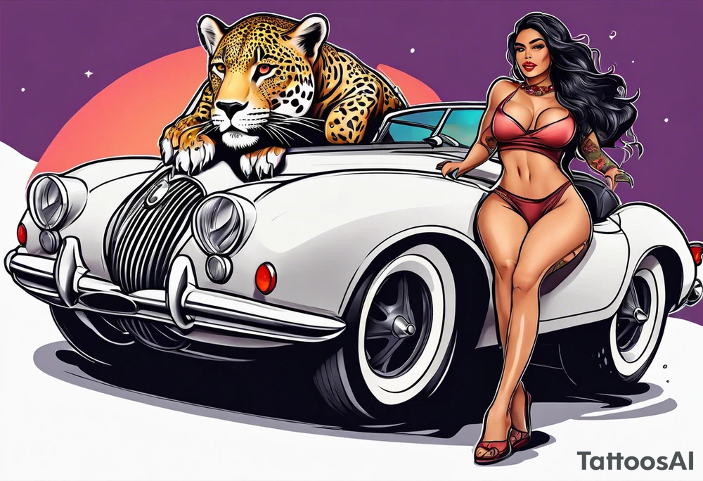 Thick latina woman riding a jaguar tattoo idea