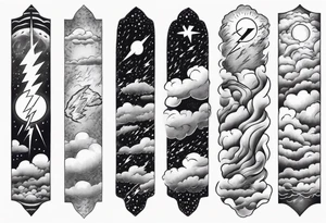 forearm sleeve lightning and clouds pattern tattoo idea
