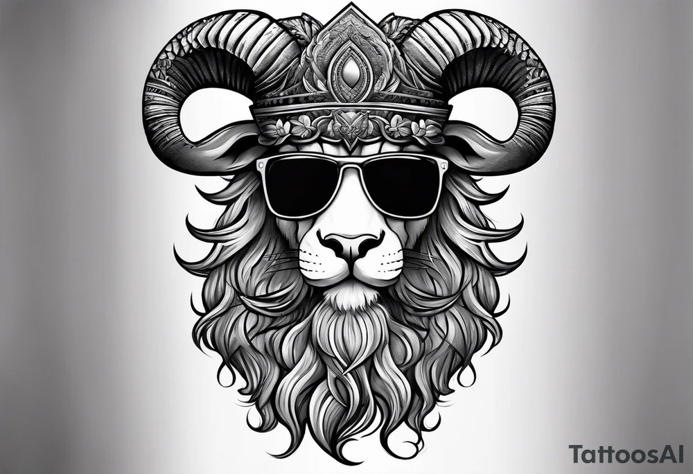 capricorn with beard and sunglasses tattoo idea