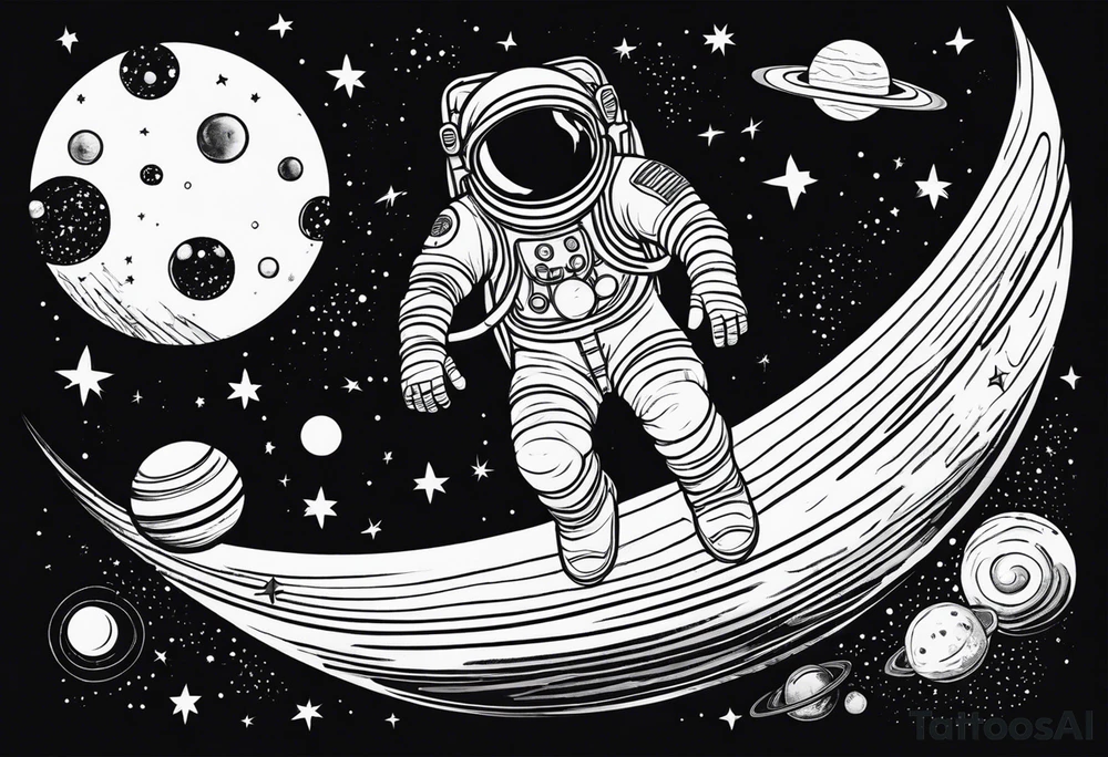 spaceman full-length in space with planets tattoo idea