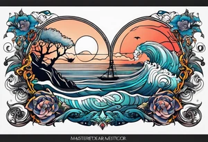 calm sea and Yggdrasill tattoo idea