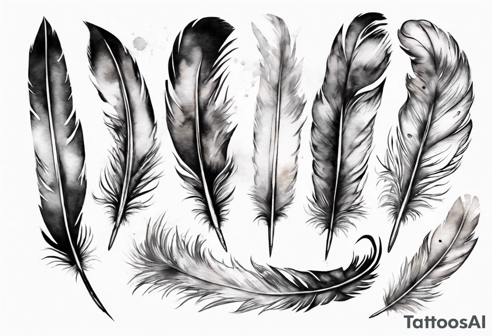a big feather and from the feather little birds flying away tattoo idea