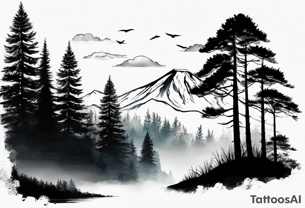 Two Pine tree silhouette tattoo idea