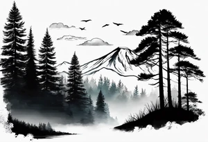 Two Pine tree silhouette tattoo idea