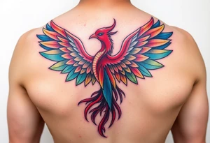 A feminine Phoenix in a rainbow of colors tattoo idea