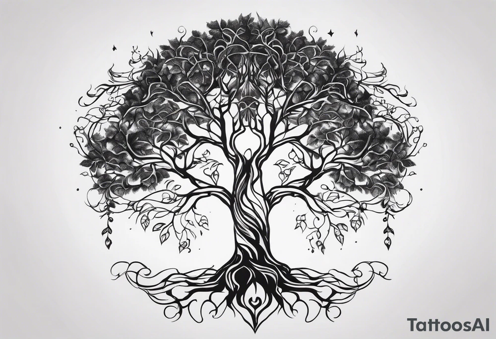 natural elements like a tree with sprawling branches and roots, which can spread across your back tattoo idea