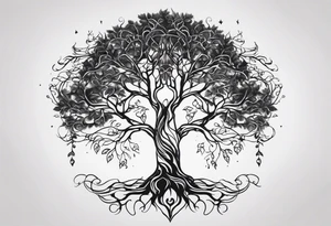natural elements like a tree with sprawling branches and roots, which can spread across your back tattoo idea
